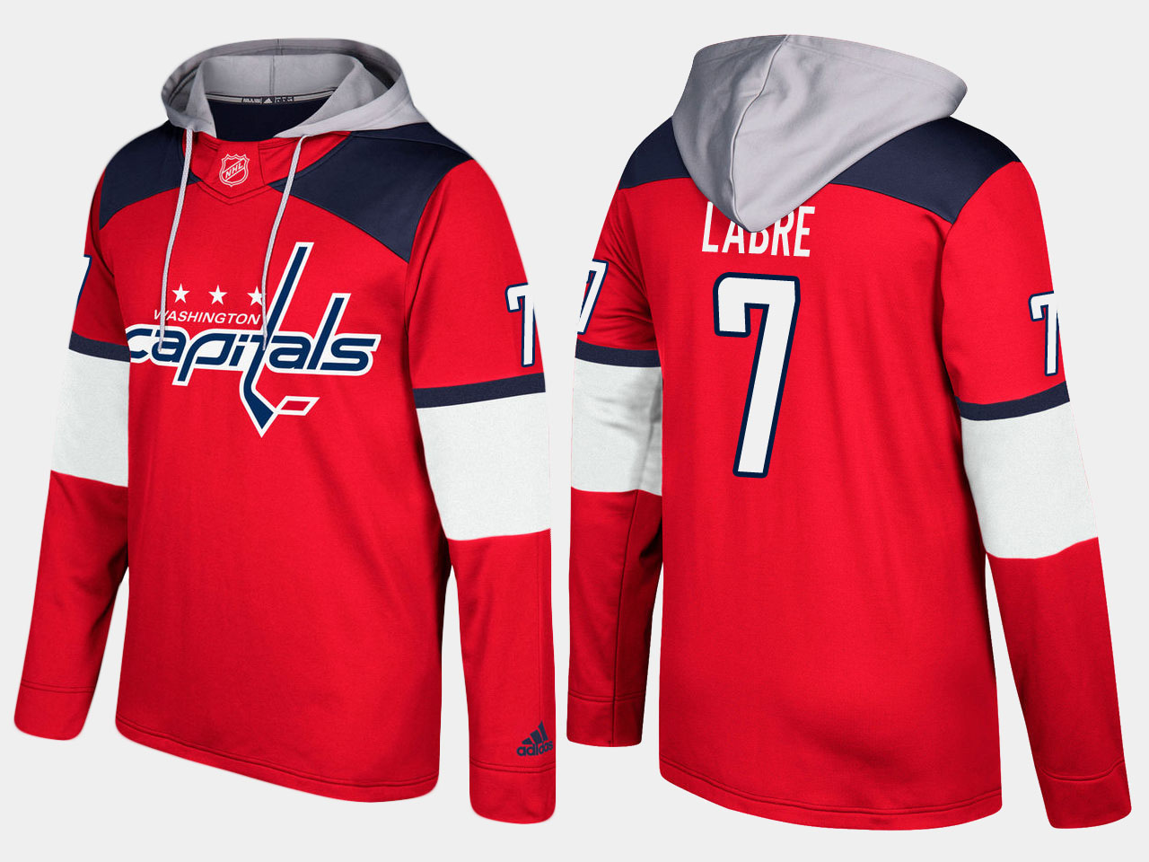 Men NHL Washington capitals retired #7 yvon labre red hoodie->washington capitals->NHL Jersey
